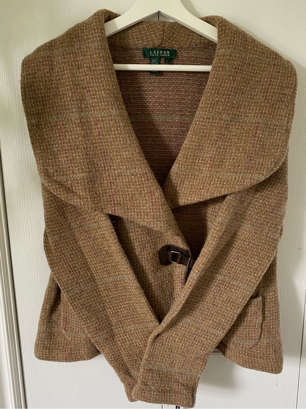 Ralph Lauren Vintage Lambswool Knit Tweed Shawl Collar Blazer Cardigan Sz Large